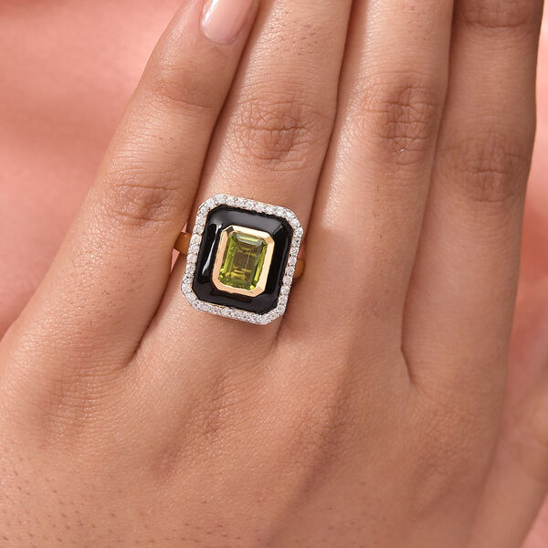 Nat&uuml;rlicher Peridot und Zirkon-Ring, 925 Silber vergoldet  ca. 1,68 ct image number 3