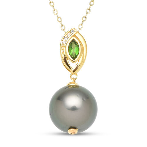 Tahiti Perle und natürlicher Chromdiopsid-Anhänger mit Kette, 45 cm - 0,11 ct. image number 0