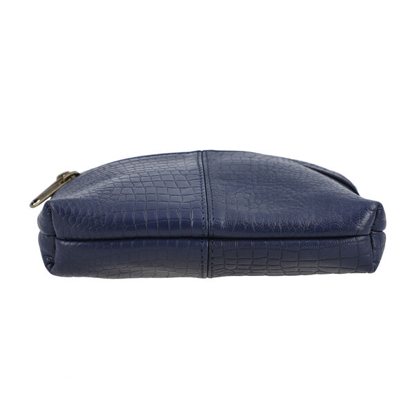 Echtleder Crossbody Tasche mit Kroko Prägung, Multi-Fächer, 20 x 24 cm, Marineblau image number 8