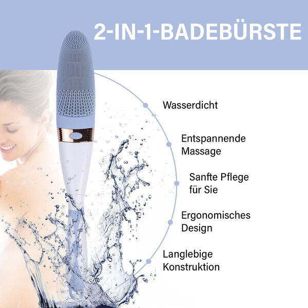 Elektrische Reinigungs-Vibrations-Badebürste mit langem Griff, 43x6,5x4cm, Blau image number 3