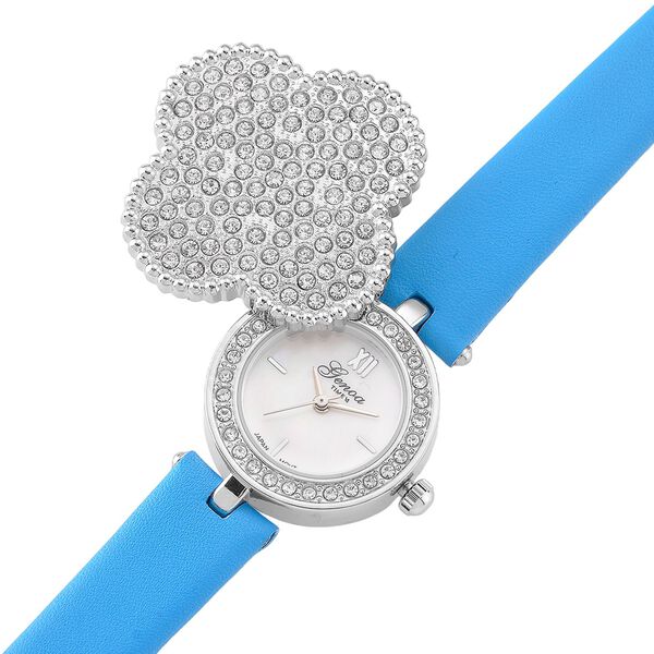 2 in 1 GENOA Japan Uhrwerk, weißem Kristall und Lederband-Armreif, schwarz image number 6