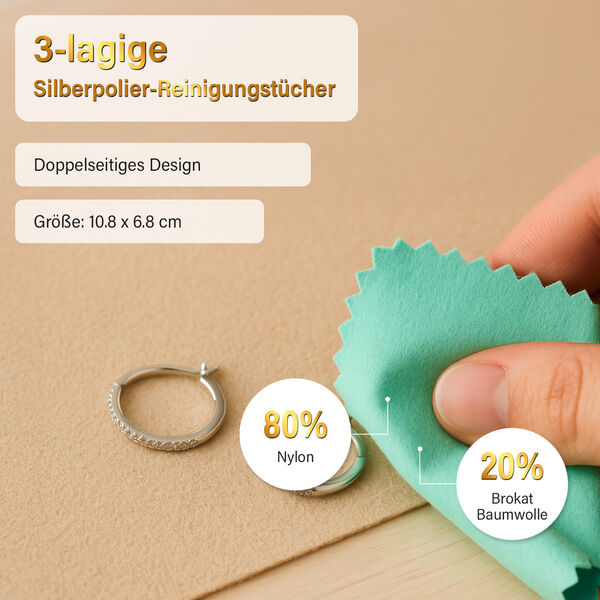 3-lagige Schmuckbox aus PU mit Diamantmuster und 5 Silberputztüchern, Grün image number 5