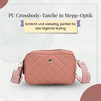 Crossbody-Tasche in Stepp-Optik mit abnehmbarem ethnischem Gurt, 21x13x7,5cm, Rosa