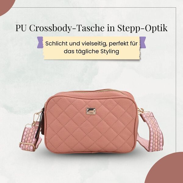 Crossbody-Tasche in Stepp-Optik mit abnehmbarem ethnischem Gurt, 21x13x7,5cm, Rosa image number 2