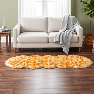 LIVMORE - Kunstfell-Teppich im Dip-Dye-Look mit Schaumstoffunterlage, 60x180 cm, Braun