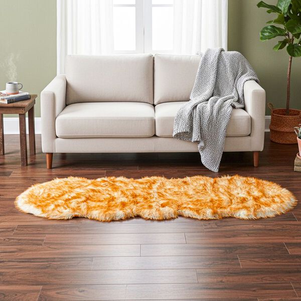 Kunstfell-Teppich im Dip-Dye-Look mit Schaumstoffunterlage, 60x180 cm, Braun image number 0