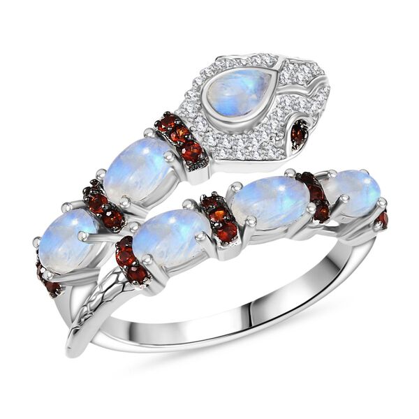 GP Trifono Kollektion- AAA Regenbogen Mondstein, Mosambik Granat, Zirkon und blauer Saphir Ring - 2,26 ct. image number 4