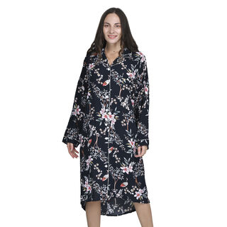LA MAREY langes Nachthemd, Blumenmuster, Einheitsgr&ouml;&szlig;e Schwarz