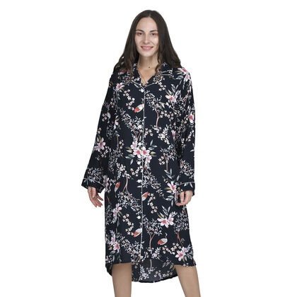 LA MAREY langes Nachthemd, Blumenmuster, Einheitsgr&ouml;&szlig;e Schwarz