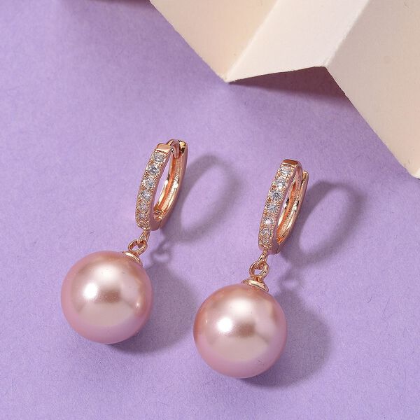 Rosa Muschelkernperle und Zirkonia Ohrringe image number 2