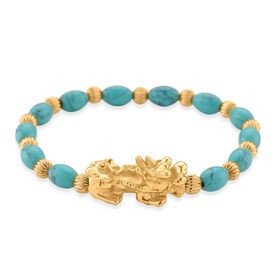 Blauer Howlit Pixiu Armband, flexibel, gelb vergoldet ca. 35.00 ct