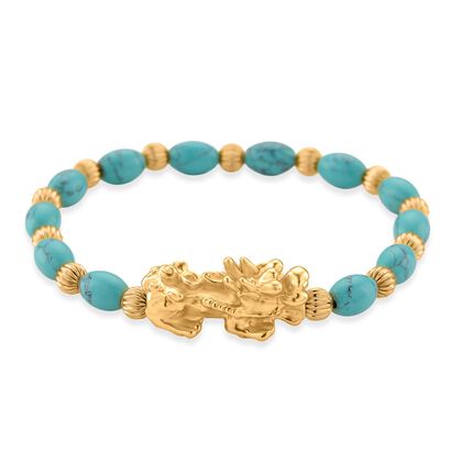 Blauer Howlit Pixiu Armband, flexibel, gelb vergoldet ca. 35.00 ct