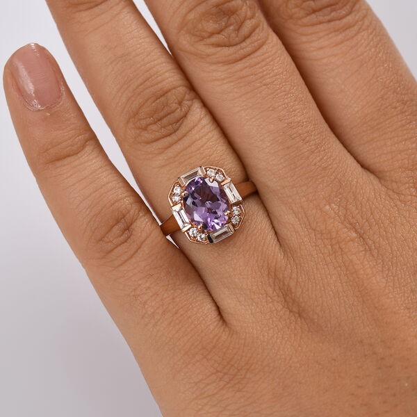 Zeitlose Art Kollektion - AA Rose De France Amethyst, Weißer Zirkon Ring 925 Silber 750 rosévergoldet (Größe 20.00) ca. 3.26 ct image number 3
