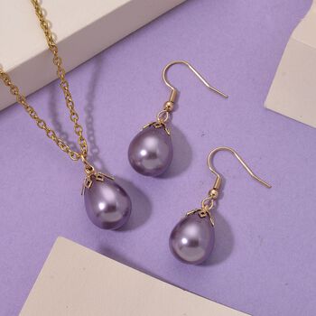 Lila Muschelkernperle Schmuckset Messing und Edelstahl