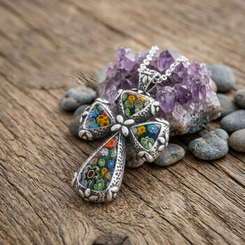 Kreuz 60cm Halskette im Murano-Stil