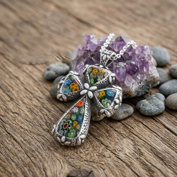 Kreuz 60cm Halskette im Murano-Stil image number 1