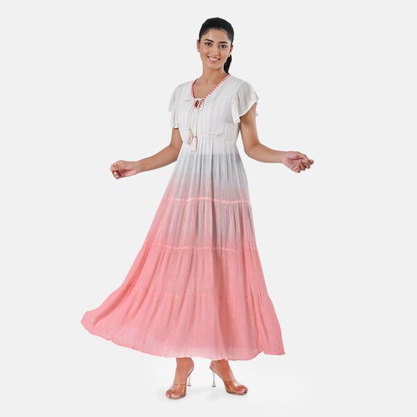 Maxikleid aus Viskose-Crepe mit Lurex Ombre-Schal mit Quasten aus Poly-Seide-Modal und Crossbody Tasche Rosa image number 3