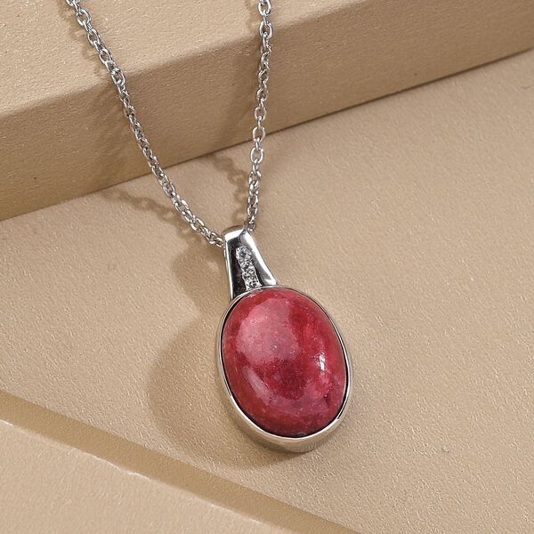 Norwegischer Thulit und wei&szlig;er Zirkon-Anh&auml;nger mit Kette, 925 Silber platiniert ca. 6.97 ct image number 3