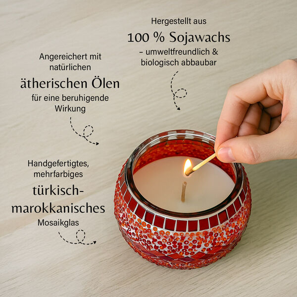 Handgefertigte Mosaikglas mit Sojawachs-Duftkerze, 36 Std. Brenndauer, 8ml natürliches Öl, Lavendel image number 3