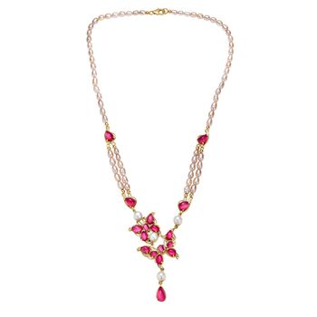 D'Joy Maulbeer Mondstein, S&uuml;&szlig;wasserperle und Zirkon 45cm Halskette