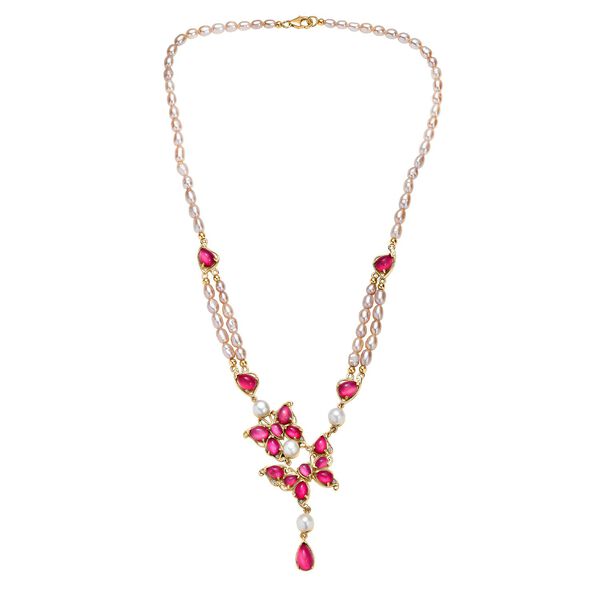 D'Joy Maulbeer Mondstein, S&uuml;&szlig;wasserperle und Zirkon 45cm Halskette image number 4