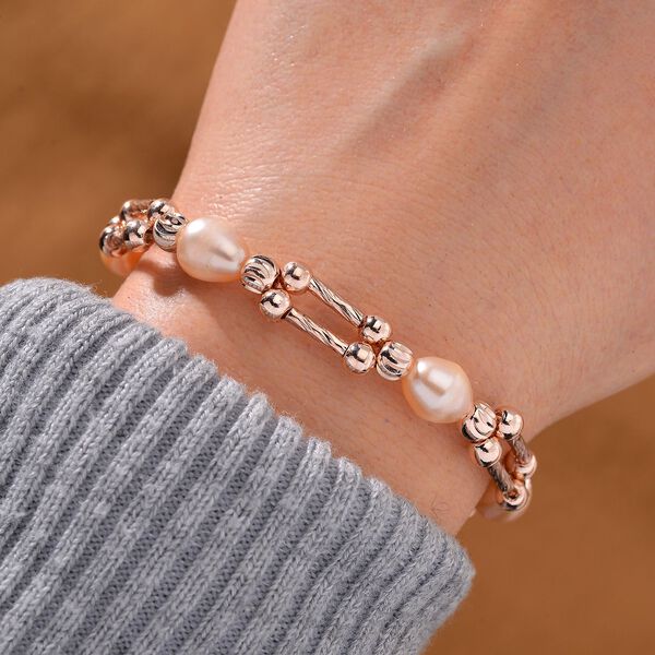 Pfirsich-Süßwasser Perle Armband ca. 18 cm + 5 cm Extender, rosévergoldet image number 1