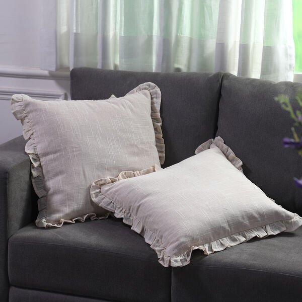 2er-Set unifarbener Kissenbezug mit R&uuml;schen, Gr&ouml;&szlig;e 50,8x50,8 cm, Buttercreme image number 1