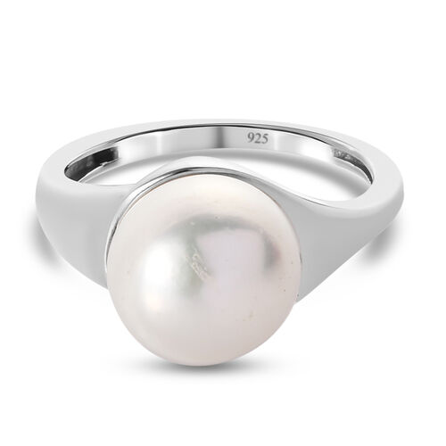 Süßwasser Perle Solitär Ring 925 Silber platiniert image number 0