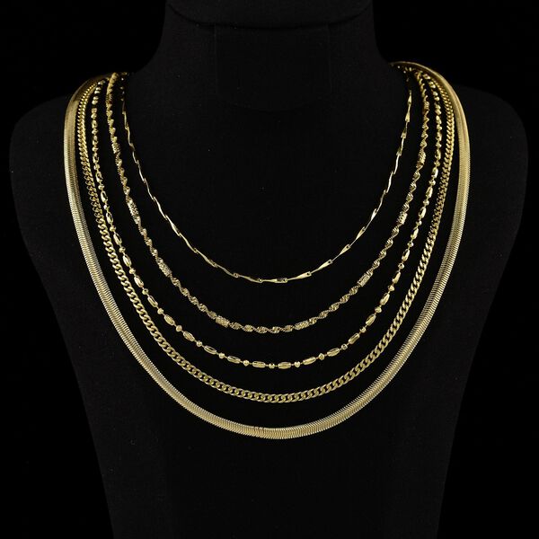 5er-Set Halsketten, ca. 45 cm + 5 cm Extender, Nickelfreies Messing Goldfarben image number 2