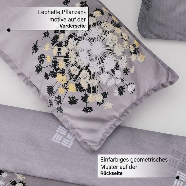 6-tlg. Bettwäsche-Garnitur mit doppelseitigem Druck, Floralmuster, grau image number 4