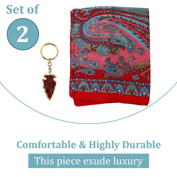 Natur-Seidenschal, Edelstein Schl&uuml;sselanh&auml;nger im Geschenkbox, 48x160 cm, Rot image number 4