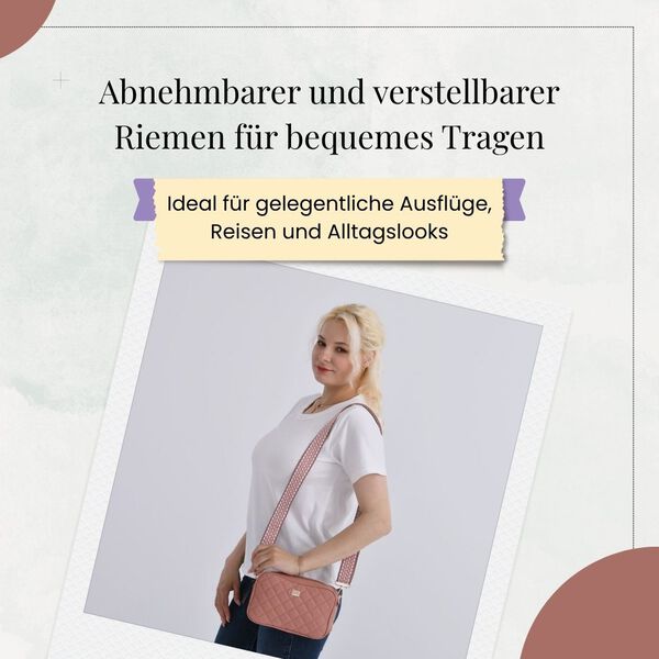 Crossbody-Tasche in Stepp-Optik mit abnehmbarem ethnischem Gurt, 21x13x7,5cm, Rosa image number 4
