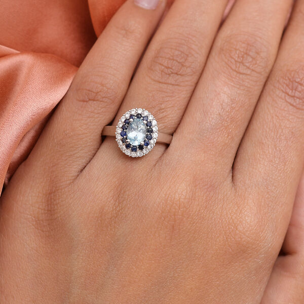 Espirito Santo Aquamarin und blauer Saphir-Ring, 925 Silber platiniert  ca. 1,40 ct image number 3