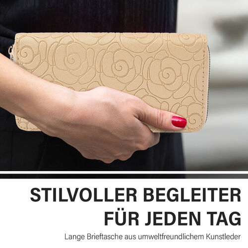 Long Size Brieftasche, 19*2.5*10cm, florales Muster, Creme image number 1
