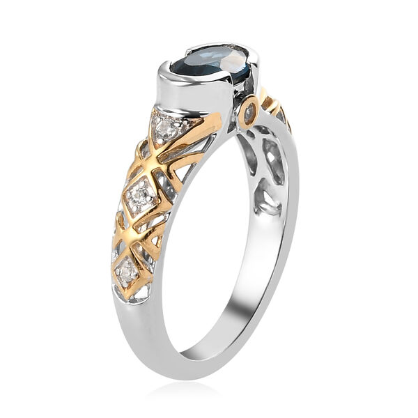 London Blau Topas und Zirkon Ring 925 Silber Bicolor  ca. 0,90 ct image number 5