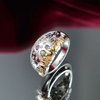 Fire and Ice Collection - Nat&uuml;rlicher goldener Tansanit, Tansanit Ring 925 Silber Rhodiniert und 750 Gelbgold Vermeil (Gr&ouml;&szlig;e 19.00) ca. 0.98 ct