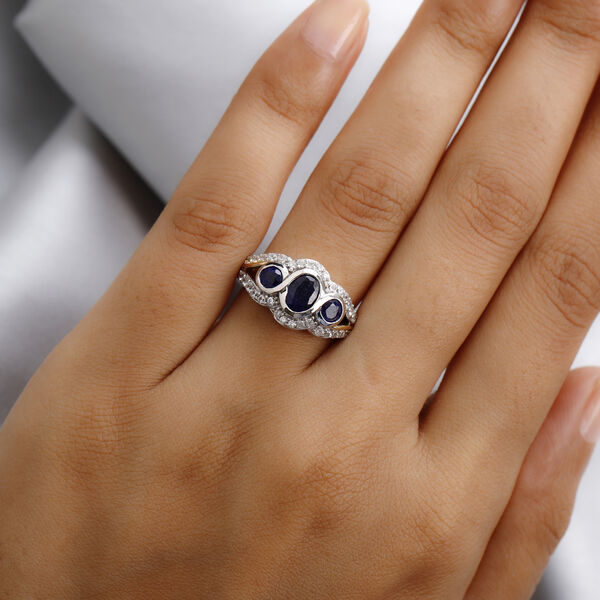 Masoala Saphir und Zirkon-Trilogie-Ring, 925 Silber zweifarbige Beschichtung, 2,70 ct.