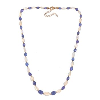 Tansanit und nat&uuml;rliche, &auml;thiopische Welo Opal Halskette, 45 cm - 98 ct.