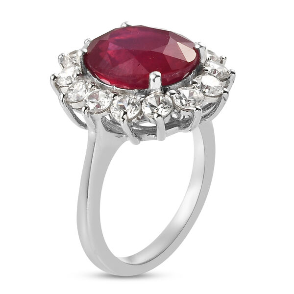 Rubin und Zirkon Halo Ring 925 Silber Platin-&Uuml;berzug image number 3