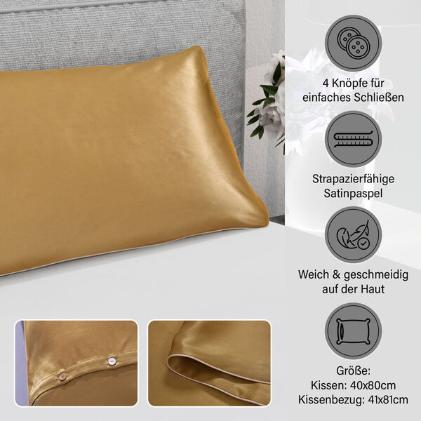 Serenity Night Daunenkissen und Seidenkissenbezug, 40x80 cm, Gold image number 2