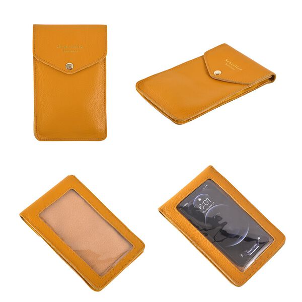 Sencillez - Handy Crossbody Tasche aus 100% echtem Leder mit Sichtfenster, 12x1x18cm, Senfgelb image number 4