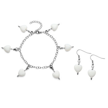 2er - Set Opalith-Ohrringe und Armband, ca. 19 cm, Edelstahl ca. 52,50 ct