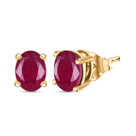 D'Joy Afrikanischer Rubin (Fissure gefüllt) Ohrringe 925 Silber 750 Gelb Vergoldet ca. 3,87 ct.