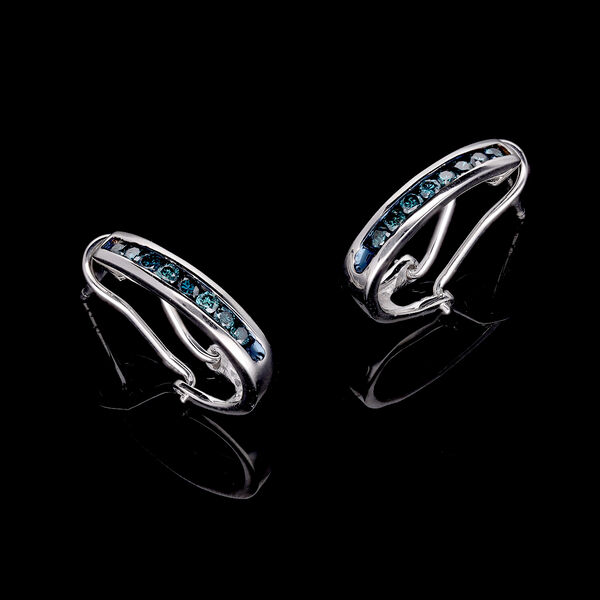 Blaue Diamant Creolen, 925 Silber platiniert ca. 0.50 ct image number 2