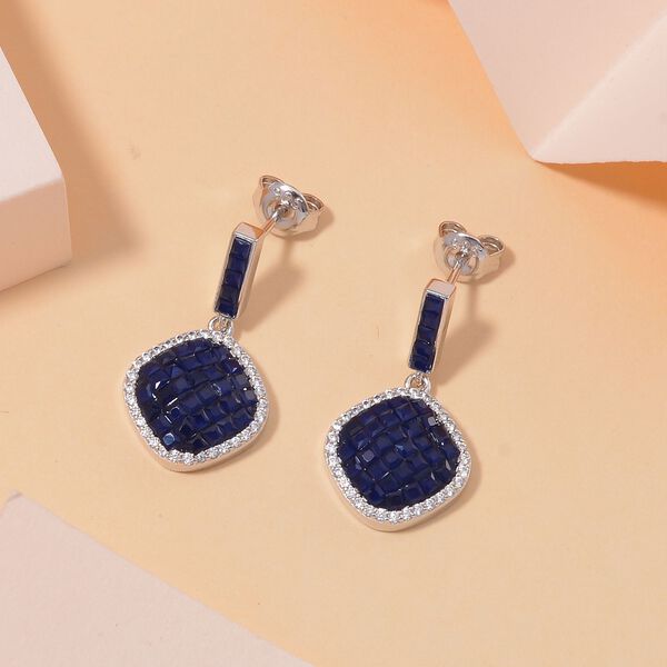 Blaue und weiße Zirkonia Halo Ohrringe image number 2