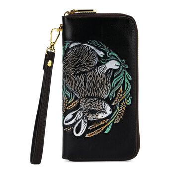 PU-Brieftasche mit gepr&auml;gtem Kaninchenmuster, 19x2,5x10cm, Schwarz und wei&szlig;