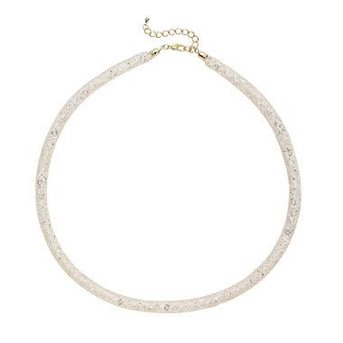 Weiße Kristall-Halskette, 48 cm
