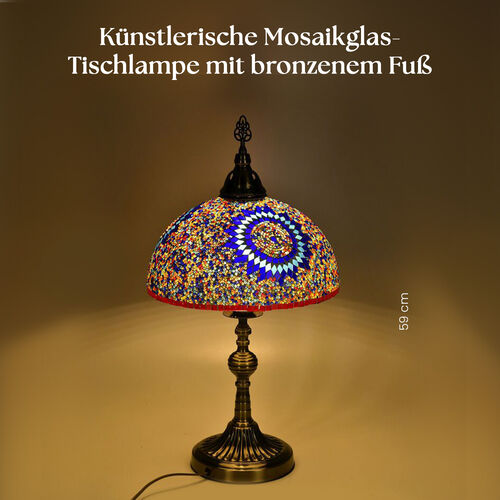 Künstlerische Mosaikglas-Tischlampe mit Bronzefuß, Größe 59cm, mehrfarbig image number 1