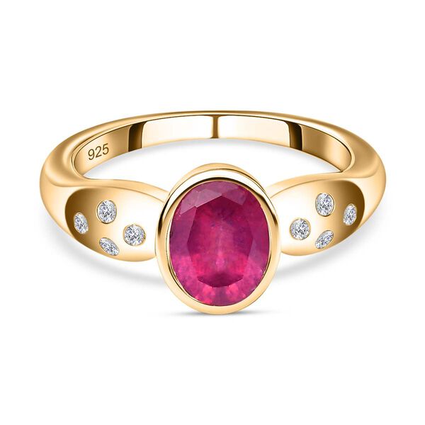 Afrikanischer Rubin (Fissure gef&uuml;llt), Wei&szlig;er Zirkon Ring, 925 Silber vergoldet (Gr&ouml;&szlig;e 19.00) ca. 1.81 ct