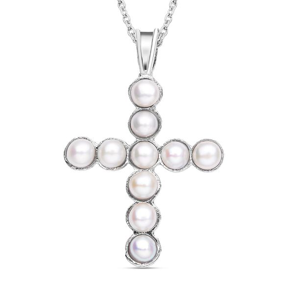 Weißer Süßwasserperlen-Anhänger mit Kette, Edelstahl image number 0